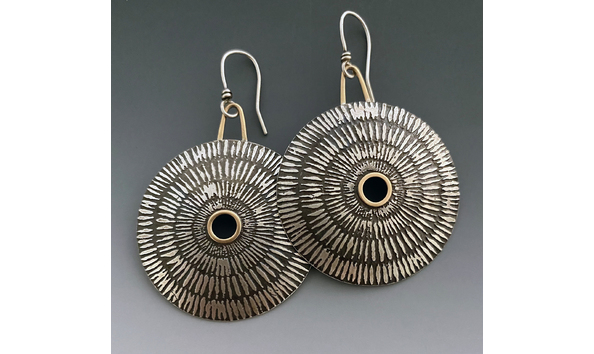 Big image j110 caidin   radial etched silver and gold earrings