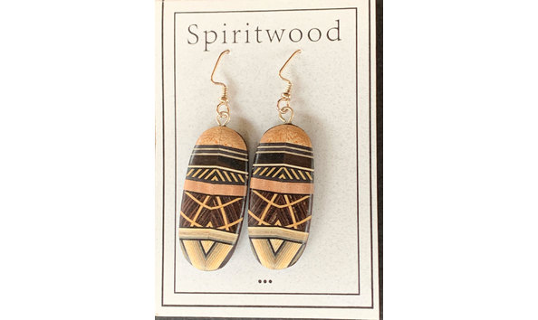 Big image j122 evans   oblong inlaid wood earrings