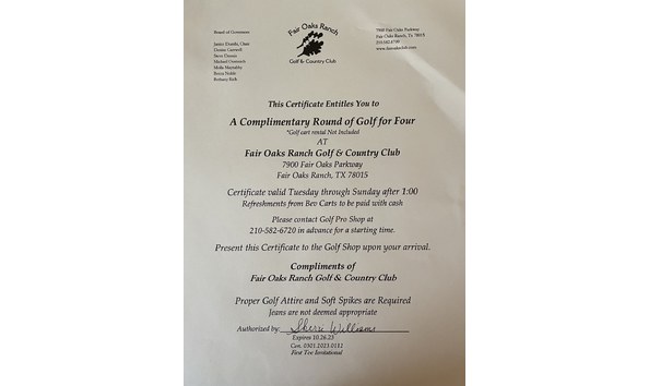 Big image fair oaks ranch certificate