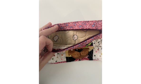 Big image brown dog with pink flower hat zippered dogs pouch3   annual auction