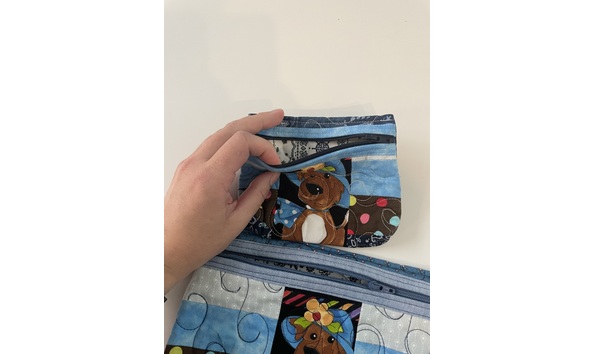 Big image brown dog with flower hat matching pouches   larger pouch   smaller coin pouch  zippered dogs pouch.3   annual auction