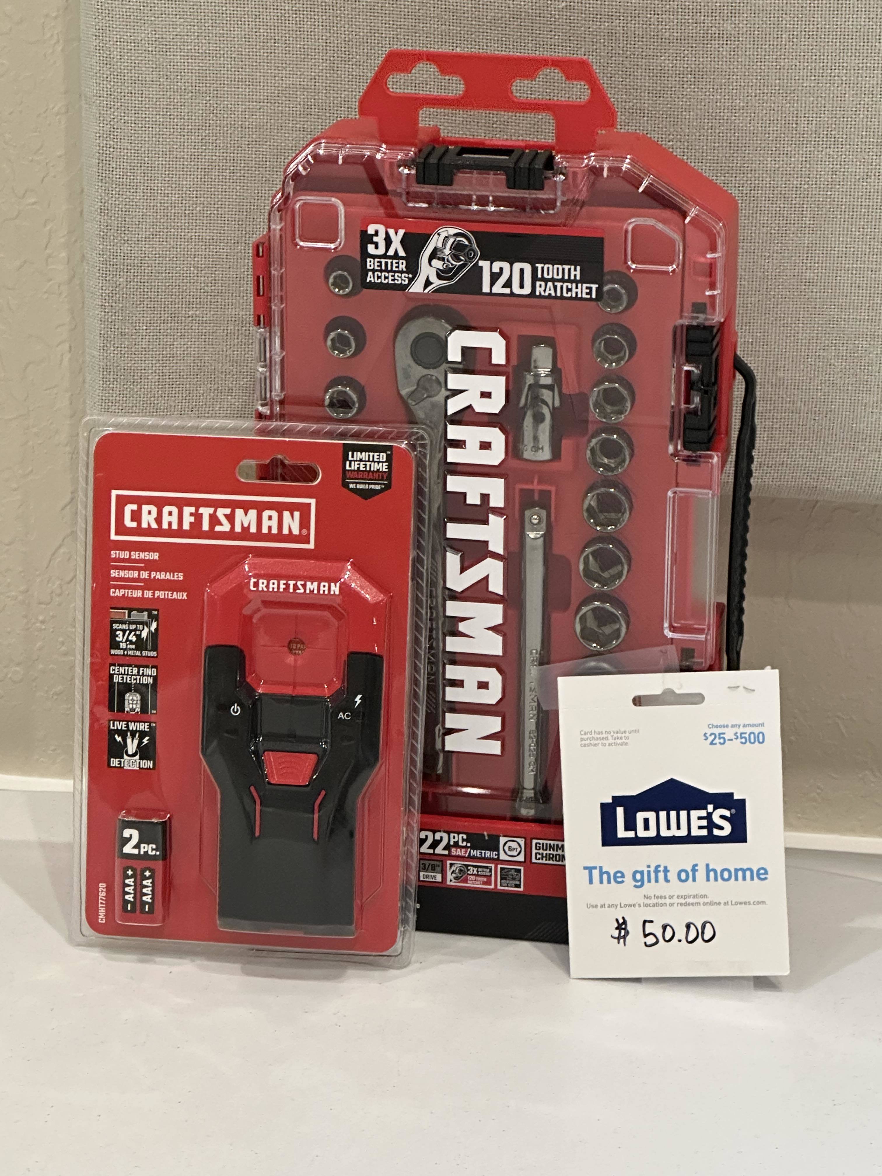 Craftsman Ratchet and Socket Set, Craftsman Stud Sensor, + 50 Lowes