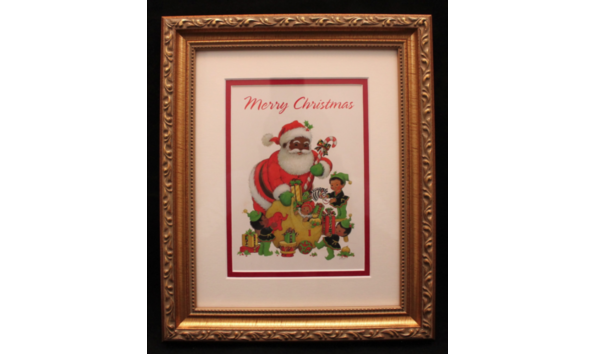 Big image framed photo of santa with elves