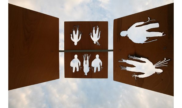 Big image christopher blay   the splavce ship iii  detail a.   2023  8 section sculpture  7222 x 24 22 each  steel  wood  bamboo  and concrete