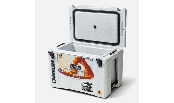 Big image canyon coolers outfitter 35 white marble open lid perspective min
