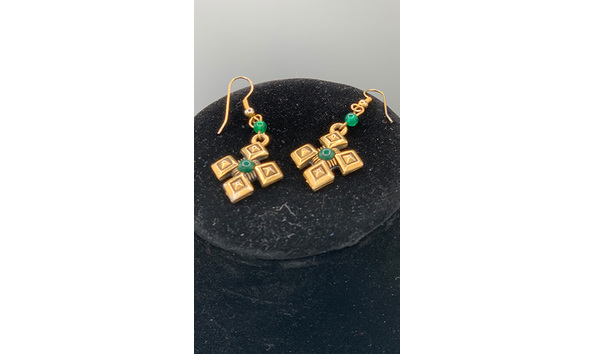 Big image 202306jwy018 2   brass cross and green stones earrings