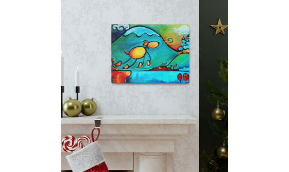 Big image noelle dass art painting leap of faith dog canvas mock