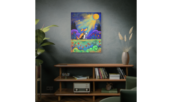 Big image dog moon no place i would rather be than here with you canvas wall mock noelle dass art painting
