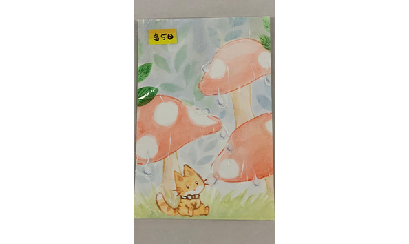 Big image 202309art008   kitty under toadstool original watercolor painting