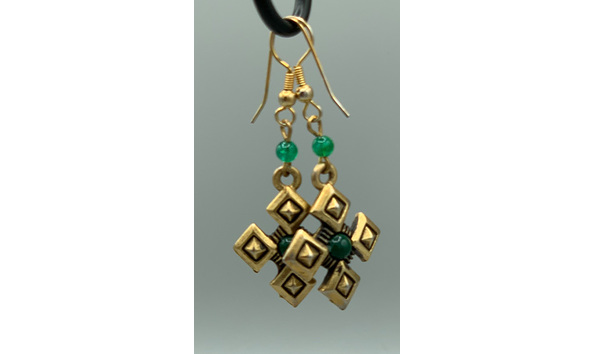 Big image 202306jwy018   brass cross and green stones earrings