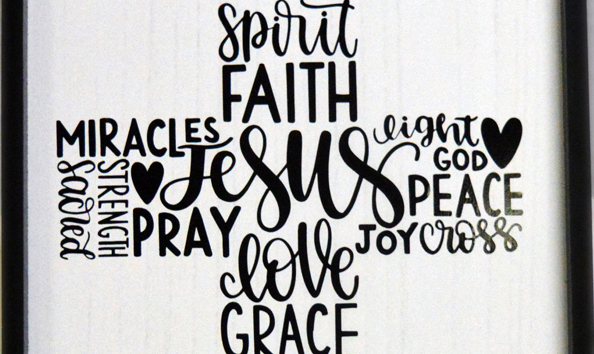 Big image framed cross collage of christian words