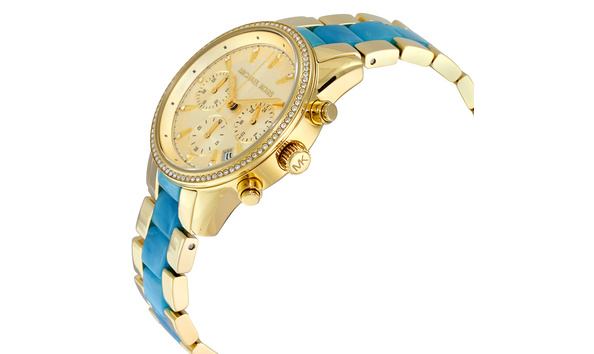 Big image michael kors ritz quartz gold tone chronograph dial gold tone stainless steel ladies watch mk6328 2 1