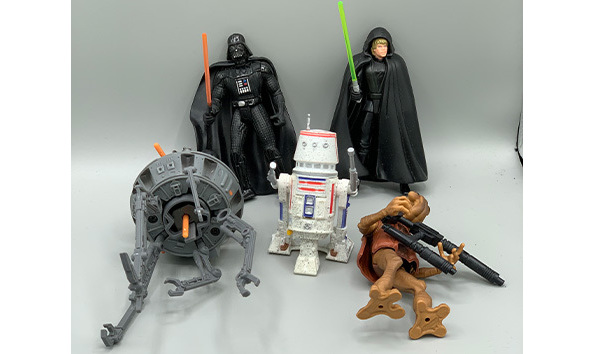 Big image 202403afig007   5 sw potf figures   darth vader  jedi luke  astromech  momaw nadon  probe droid 