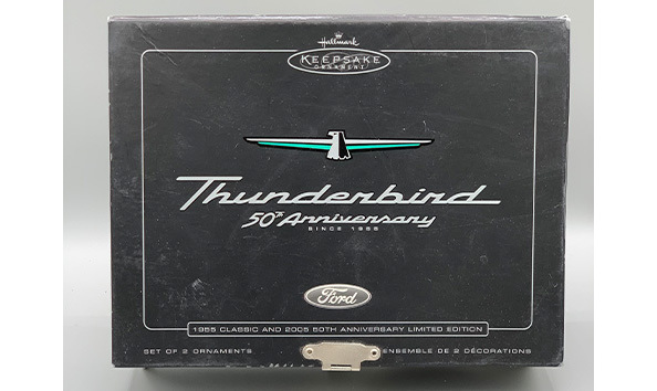 Big image 202405hol001   hallmark ford thunderbird 50th anniversary 2 car ornament set