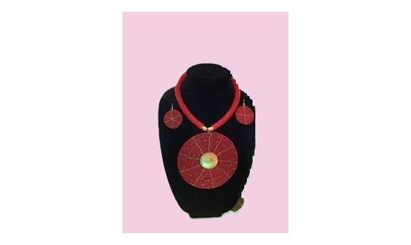 Big image beaded red necklace and earrings