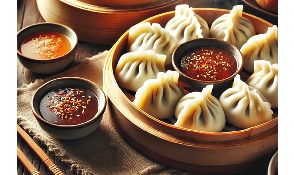 Big image dall e 2024 10 13 14.29.40   a delicious and inviting scene of freshly made dumplings and pan fried beef buns on a table. the dumplings are steamed with a soft texture  accompanie