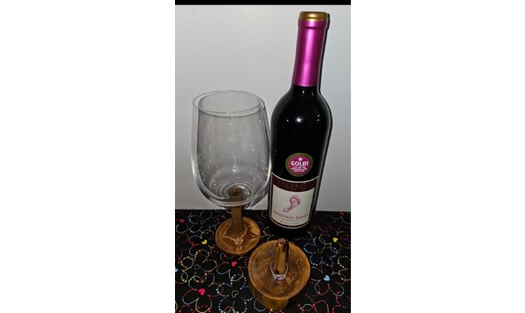 Big image large bordeaux wine glass with hand turned maple stem  ring holder and wine