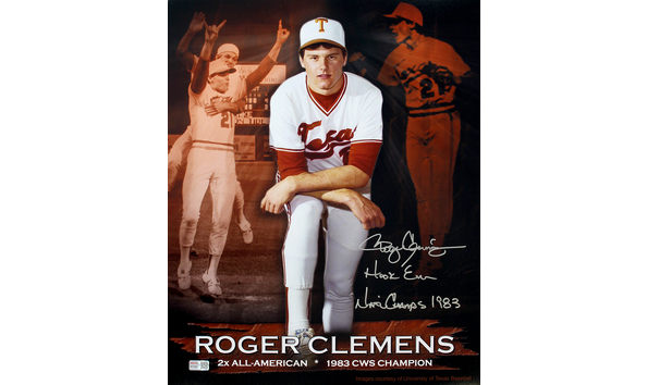 Big image roger clemens ut inscribed 83 natl champs  hook em framed print