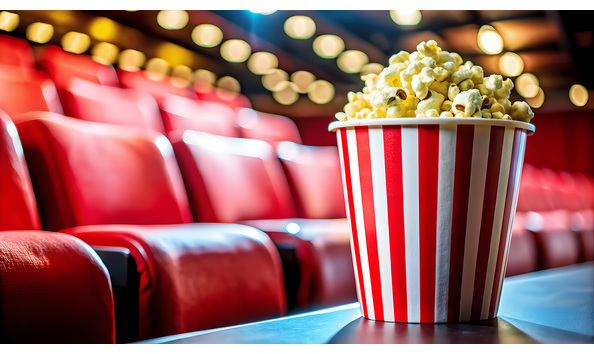 Big image movie theater with popcorn