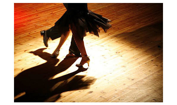 Ballroom dancing couple spinning in waltz valse on green screen 4k