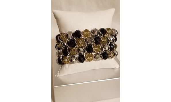 Big image 4 strand stretch beaded stone and silver bracelet