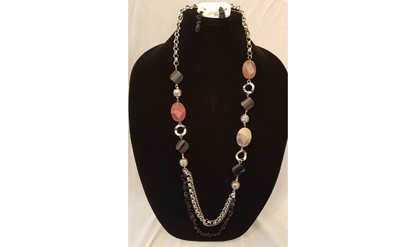 Big image genuine semi precious stone necklace and earring set