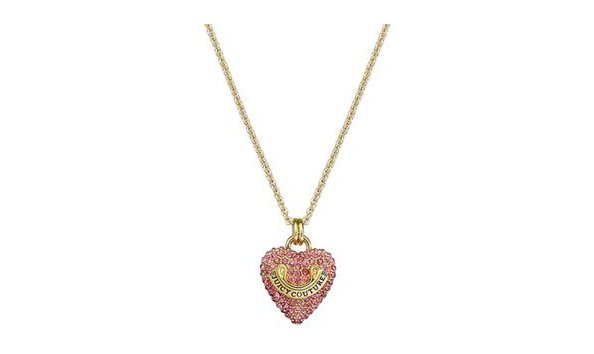 Big image juicy couture gold and pink pave heart banner pendant necklace