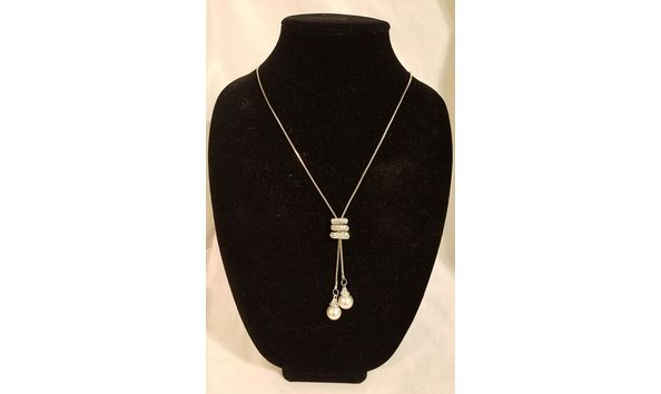 Big image swarovski dual pearl drop pendant necklace 30in