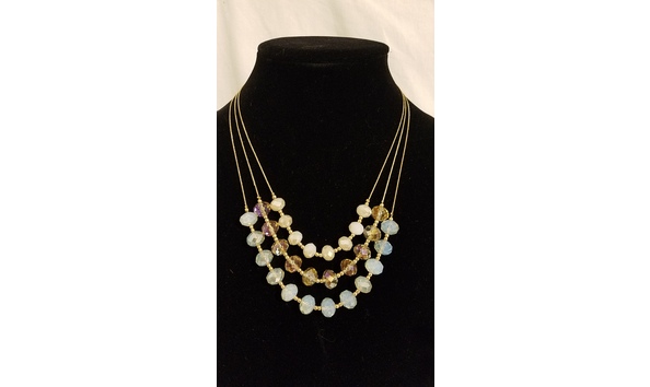 Big image crystal and beaded triple gold chain necklace and earring set 18in 22in