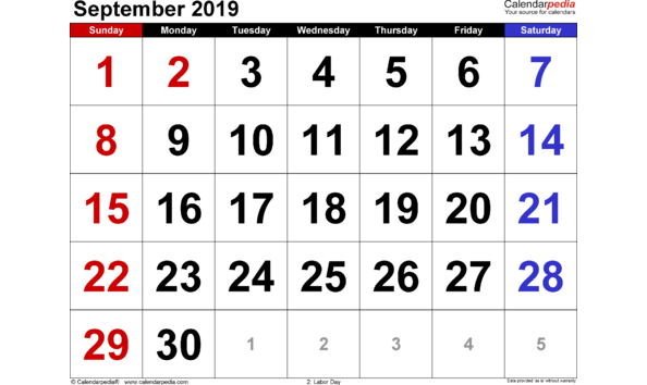 Big image september 2019 calendar 