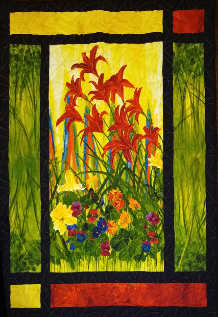 Beautiful gold and red floral quilt