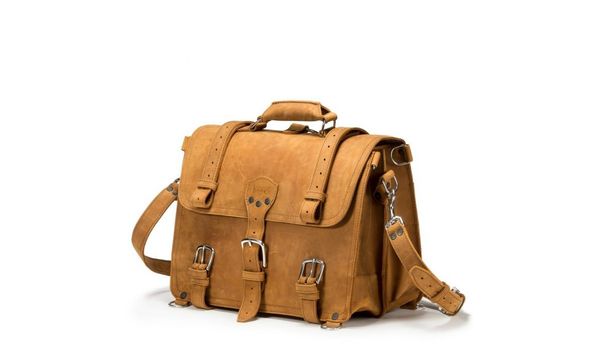 Big image saddleback leather briefcase classic 15 inch laptop bag tan side product square