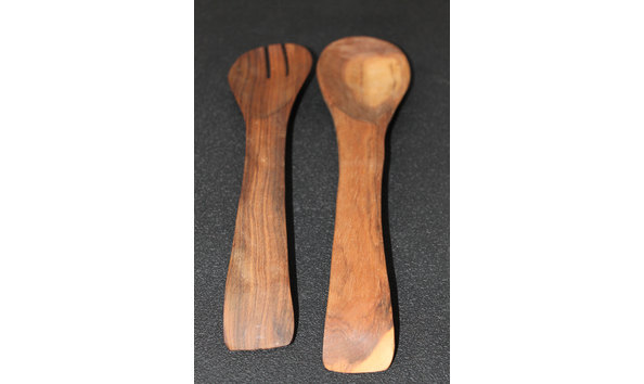 Big image kenyan hand carved mahogany wood spoon   fork salad 1