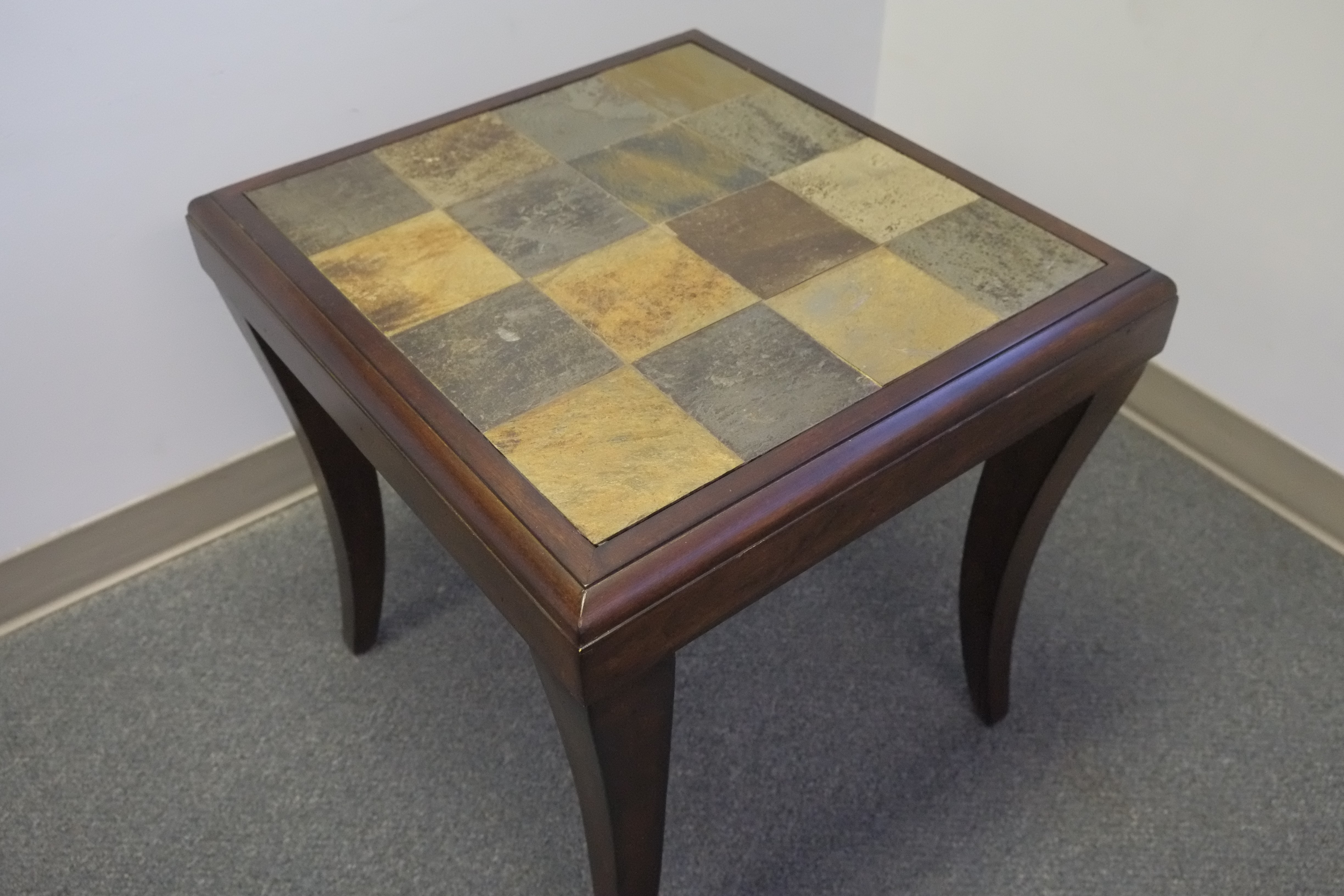 Slate Inlay Table Mahogany End Table with Slate Inlay