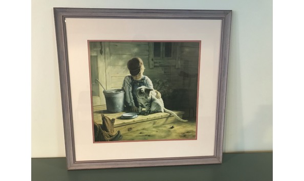 Big image painting of kid with cat