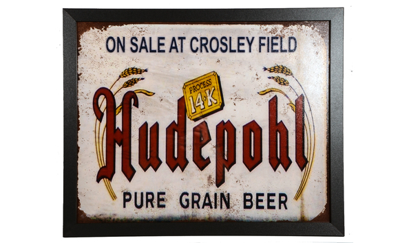 Big image hudepohl beer   pure grain beer on sale at crosley field vintage 16x20 sign