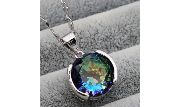 Big image j 18kt white gold filled blue mystical topaz pendant necklace