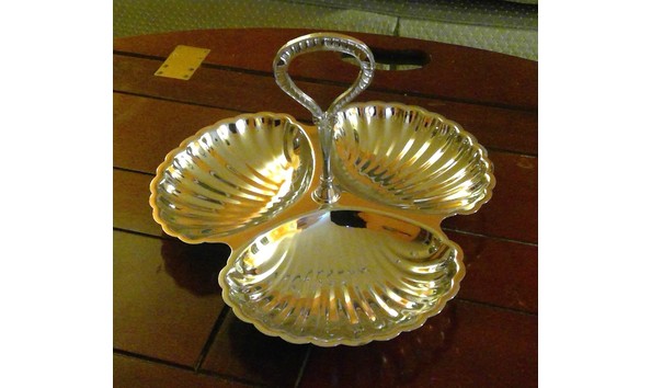 Big image vintage mid century irvinware chrome 3 shell tid bit hostess tray