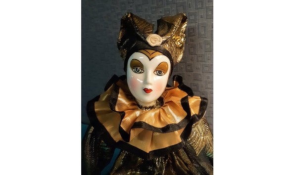 Big image harlequin clown porcelain doll head