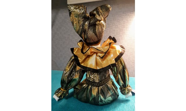 Big image harlequin clown porcelain doll back