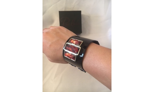 Big image rue lala ruby gem black cuff bracelet  worn view
