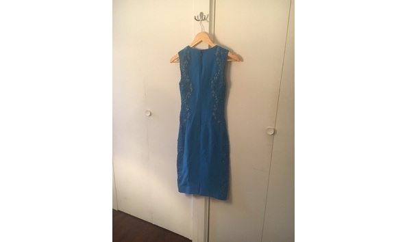 Big image lorena sarbu teal cocktail dress  back