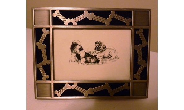 Big image auction 1079 print 2 akita pups in pewter frame
