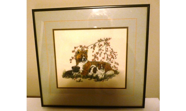 Big image auction 1076 print akita mom 2 pups grass