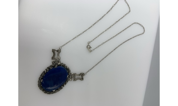 Big image sterling silver necklace with large blue stone