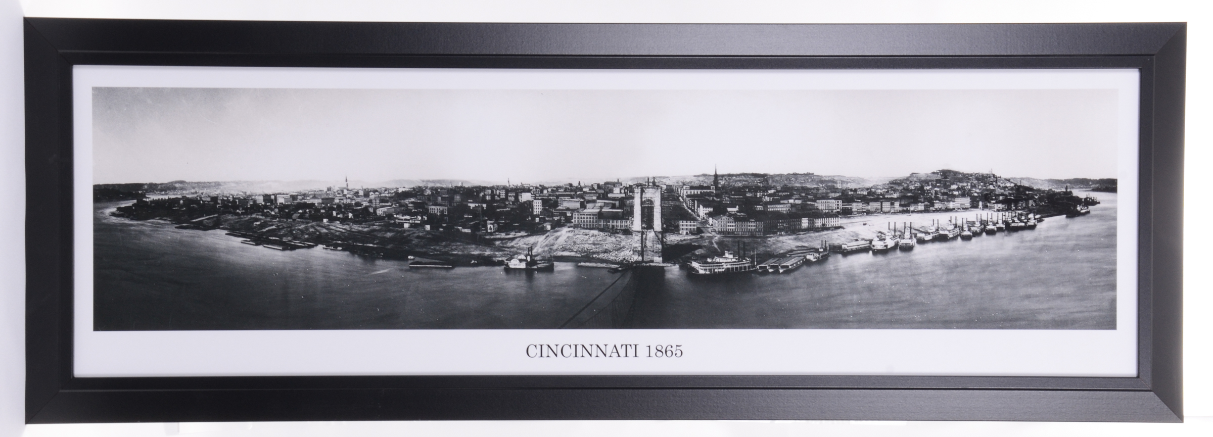 1865 Cincinnati, Ohio B&W Vintage Panoramic Framed Photograph