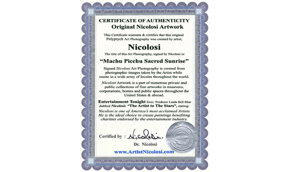 Big image 2020 03 07 blue cert of authenticity photo sunrise machu picchu scanned lo res