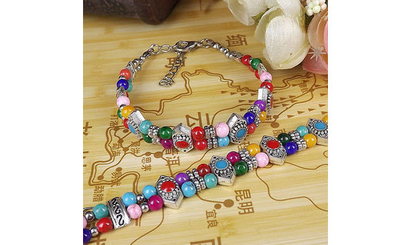 Big image tibet silver double strand multi cvolored bracelet