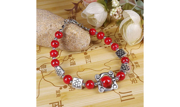 Big image tibet silver red bead bracelet