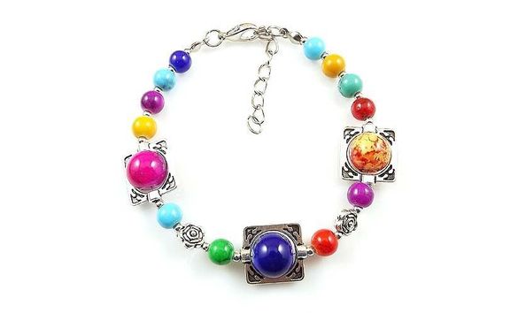 Big image tibet silver multi colored bead bracelet